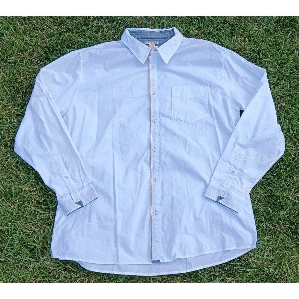 Carbon2Cobalt White Oxford Shirt XL Chambray Trim Western Pocket Coastal Casual